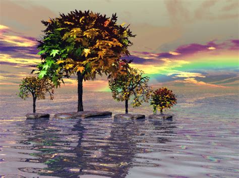 Paintings-of-Artists-Original-Unusual- Art: Painting of Trees on Sunset Ocean