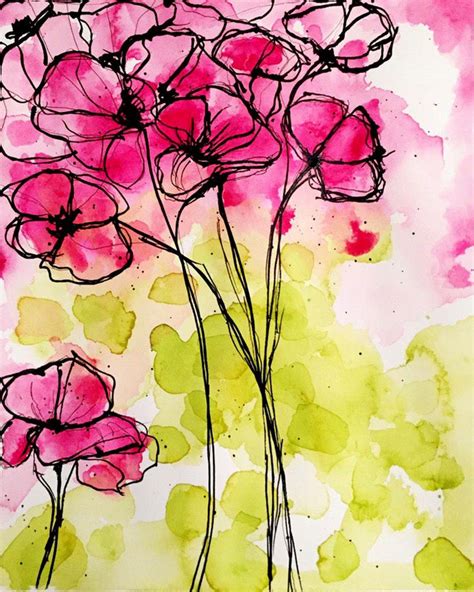 Pink Posy Abstract Watercolor Painting, Floral Art Decor, Contemporary Art, Wall Art, Pink ...