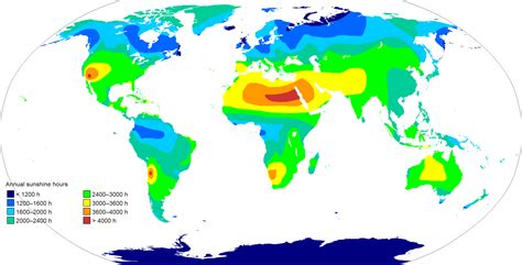 Annual sunshine hours map of the world [2753 × 1400] | Amazing maps, Global map, Map geo