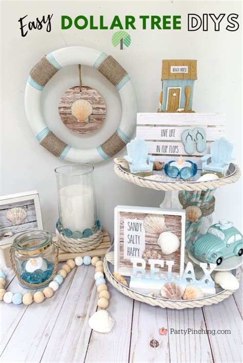 Dollar Tree Costal Beach Farmhouse nautical crafts, Rae Dunn DIY