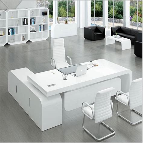 L shape executive office table white office desk with cabinet