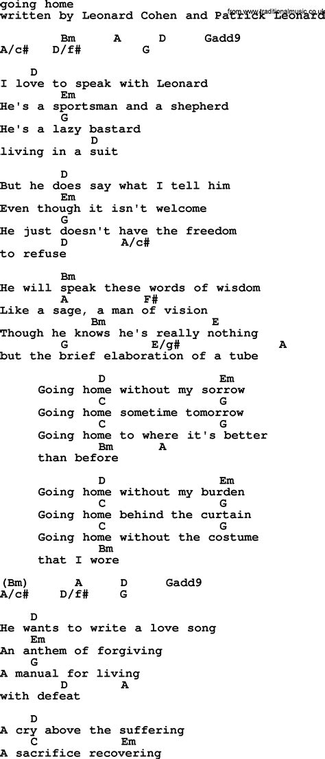 Leonard Cohen song: Going Home, lyrics and chords