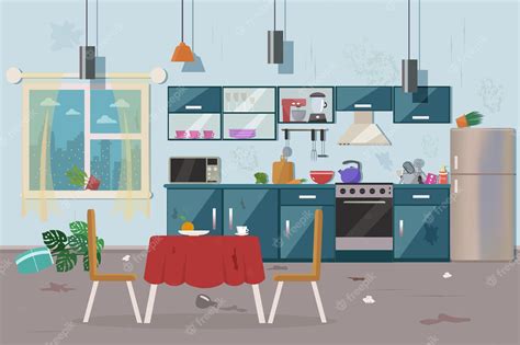 Premium Vector | Dirty messy kitchen.