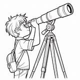 Girl With Telescope 🔭 Coloring Page sketch template