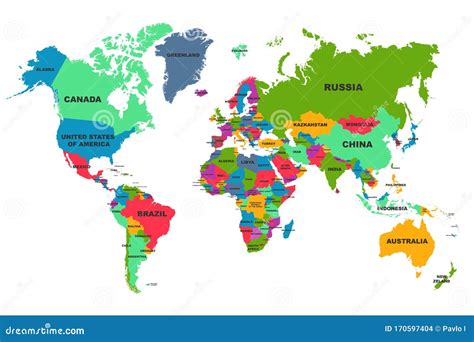 Political World Map, Colourful World Countries and Country Names, Continents of the Planet ...