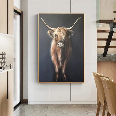 Black Highland Cow Cattle Canvas Art Nordic Painting Print | Etsy Cow Wall Decor, Cow Wall Art ...