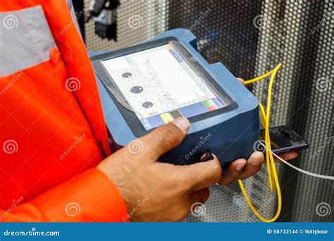 Fiber optic cable testing stock photo. Image of meter - 58732144