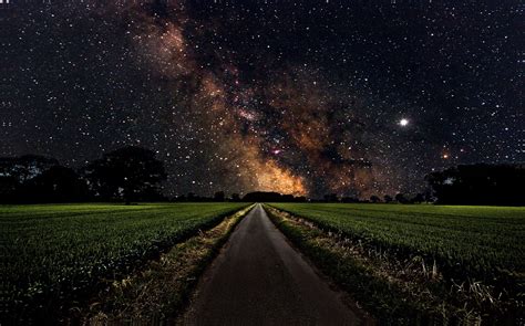 Wallpaper : nature, landscape, space, stars, black, sky, Moon, grass ...