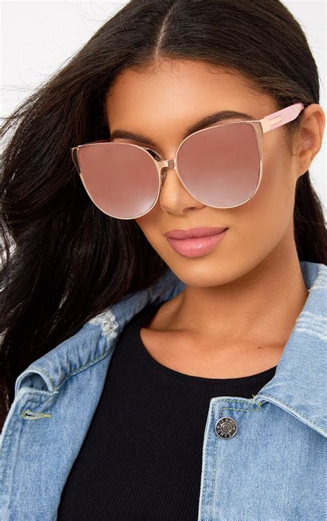 Rose Gold Oversized Cat Eye Sunglasses. Accessories | PrettyLittleThing AUS