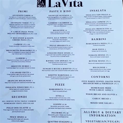 Menu at La Dolce Vita restaurant, Cardiff, 5 Wellfield Rd