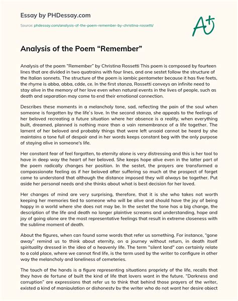 Analysis Of The Poem “Remember” Essay Example (600 Words) - PHDessay.com