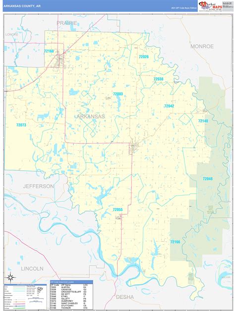 Arkansas County, AR Zip Code Wall Map Basic Style by MarketMAPS ...