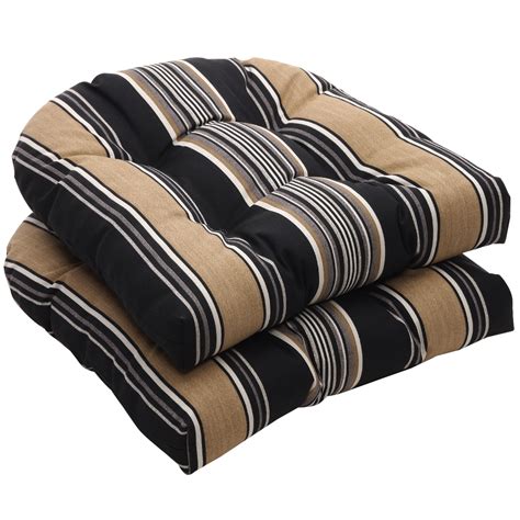 Outdoor Black and Tan Stripe Wicker Seat Cushions (Set of 2) - Overstock Shopping - Big ...