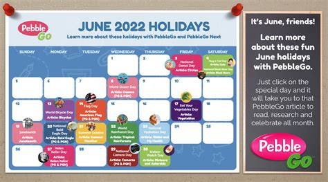 The Library Voice: The NEW PebbleGo June 2022 Holidays Calendar Is Here and Ready To Use For ...