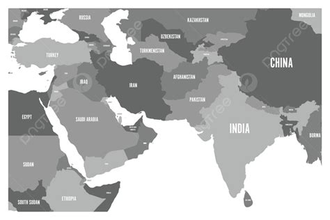 Simple Grey Map Of South Asia And Middle East Countries Vector, East, Asia, Name PNG and Vector ...