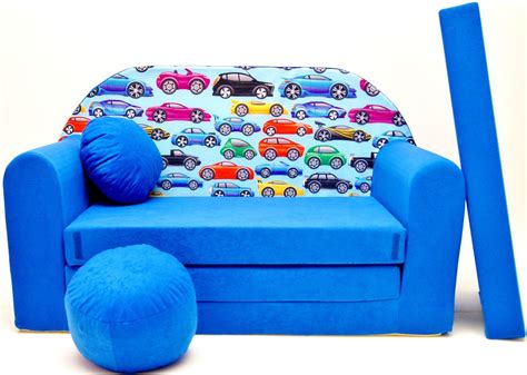 Childrens sofa bed type W, Fold Out Sofa Foam Bed for children + free pillow and pouffe - WC21 ...