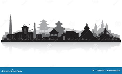 Kathmandu Nepal City Skyline Silhouette With Black Buildings And ...