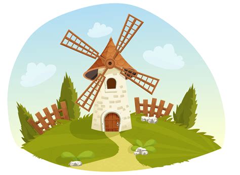 Windmill cartoon background by Alyona Zhitnaya on Dribbble