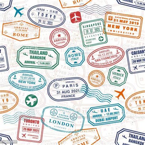 Passport Stamps Design Seamless Print Stock Illustration - Download Image Now - Passport Stamp ...