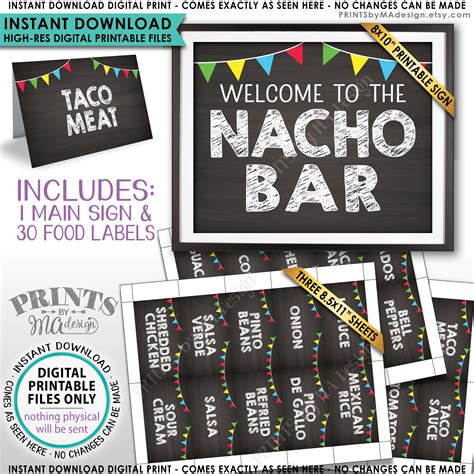 Nacho Bar Sign and Labels Welcome, Mexican Food Labels Build Your Own ...