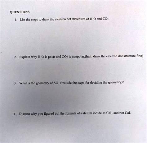 SOLVED: List the steps to draw the electron dot structures of H2O and CO2. Explain why H2O is ...