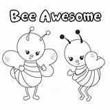 Bee Awesome Coloring Page With 2 Cute Bees To Color sketch template