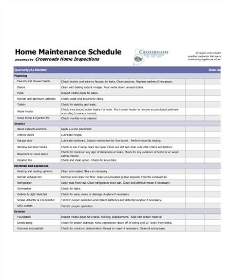 Home Maintenance Schedule Templates | 10+ Free Xlsx, Docs & PDF Formats ...