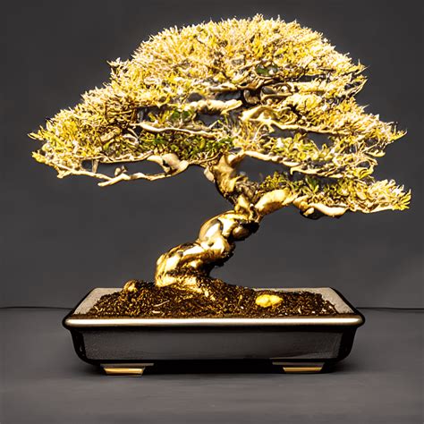 Golden Bonsai Tree on Black Background · Creative Fabrica