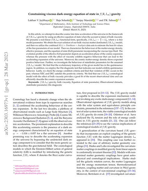 (PDF) Constraining the Viscous Dark Energy Equation of State in f (R, Lm) Gravity