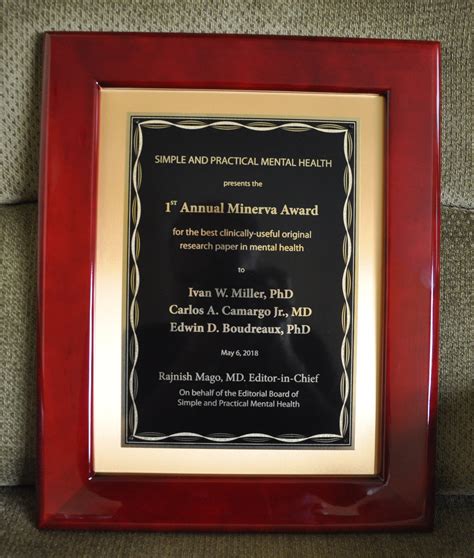 Plaque for Minerva Award 2018 - Simple and Practical Mental Health