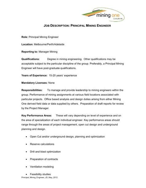 JOB DESCRIPTION - Mining One