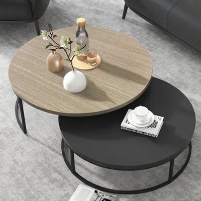 Modern Round Nesting 2-Piece Extendable Grey Living Room Accent Coffee Table | Homary UK