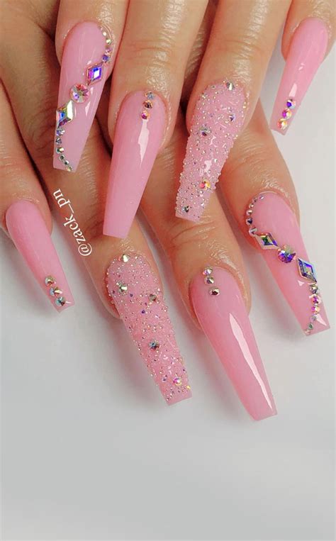 45+ Cute Summer Nails 2021 : Glossy Baby Pink Acrylic Coffin Nails