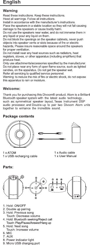 Divoom Technology ATOM DIVOOM Bluetooth Speaker User Manual