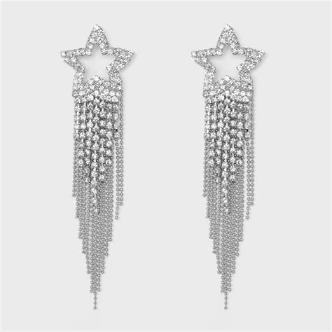 Buy Pipa Bella by Nykaa Fashion Silver Embellished Star Shaped Fringe Statement Drop Earrings Online