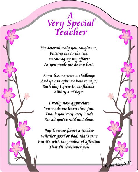 Rikki Knight LLC Avery Special Teacher- Thank You Touching 5x7 Poem with Full Color Graphics ...