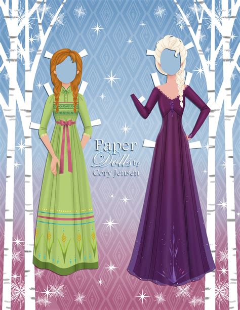 Frozen 2 Elsa and Anna paper dolls with clothing and dresses from the ...