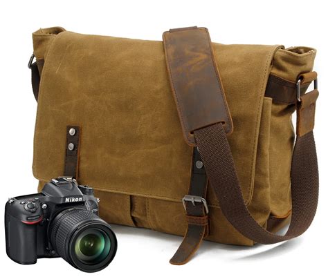 E6928 Canvas Vintage DSLR Camera Bag Case 14' Laptop Shoulder Casual daypack Messenger Pack for ...