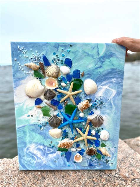 Free Shipping Large 16x20 Resin Canvas Art with shells and | Etsy | Shell crafts diy, Shell art ...