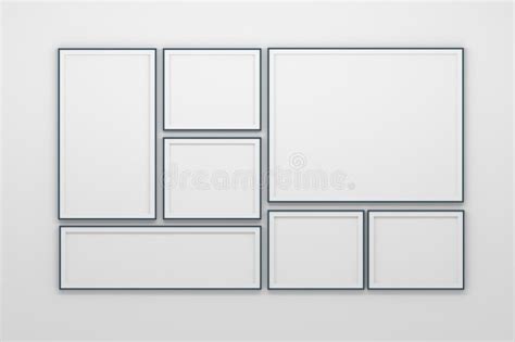 Mockup Template Wall Gallery, Set of 7 Frames Collection on White Wall Stock Illustration ...
