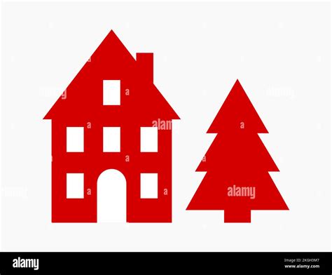 Red house and Christmas tree flat design elements symbols. Vector ...