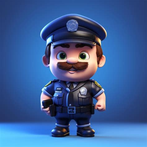 Premium AI Image | Cute Mini Cop Cartoon Character With a Mustache