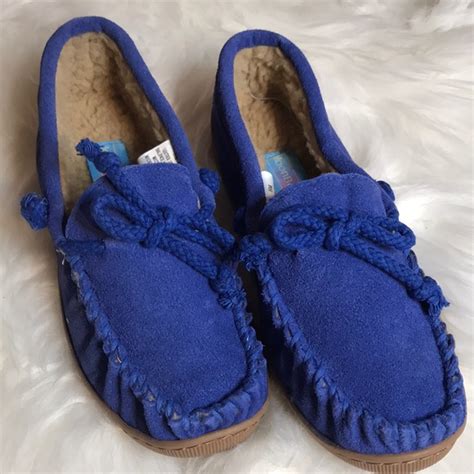 Haband | Shoes | Moonbeams By Haband Suede Moccasin Slippers Blue Sz 8 ...