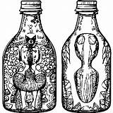 Tiny Imaginary Creatures In Glass Bottles Coloring Page · Creative Fabrica sketch template