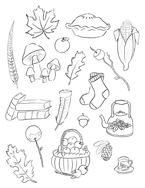 Instant Download. Autumn Printable Stickers Or Coloring Page. Coloring Page, Printable Stickers ...