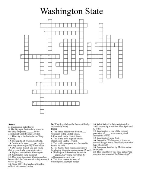 Washington State Crossword - WordMint