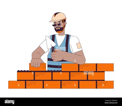 Construction worker laying bricks line cartoon flat illustration Stock Vector Image & Art - Alamy