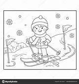 Coloring Page Outline Of cartoon Boy skiing Winter Sports  sketch template