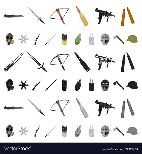 Types of weapons cartoon icons in set collection Vector Image