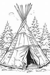Premium AI Image  Coloring Pencil Drawing Of An Indian tipi sketch template